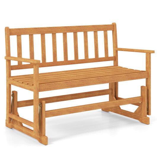 2-Person Outdoor Acacia Wood Glider Bench Patio Swing Rocking Loveseat LuxuryLifeWay Online Store