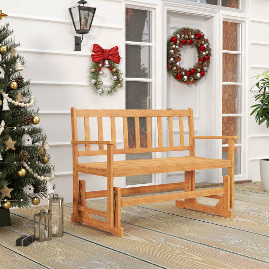 2-Person Outdoor Acacia Wood Glider Bench Patio Swing Rocking Loveseat LuxuryLifeWay Online Store