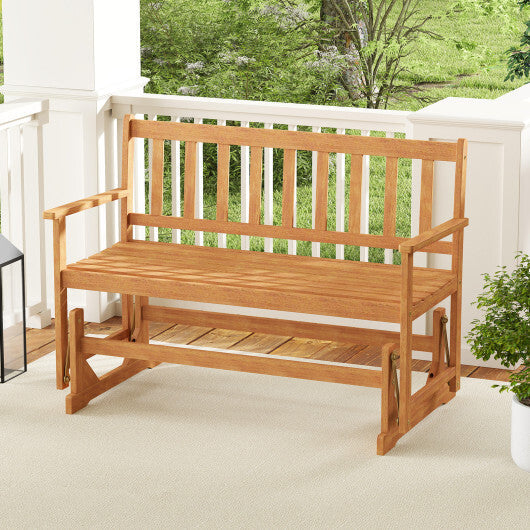 2-Person Outdoor Acacia Wood Glider Bench Patio Swing Rocking Loveseat LuxuryLifeWay Online Store