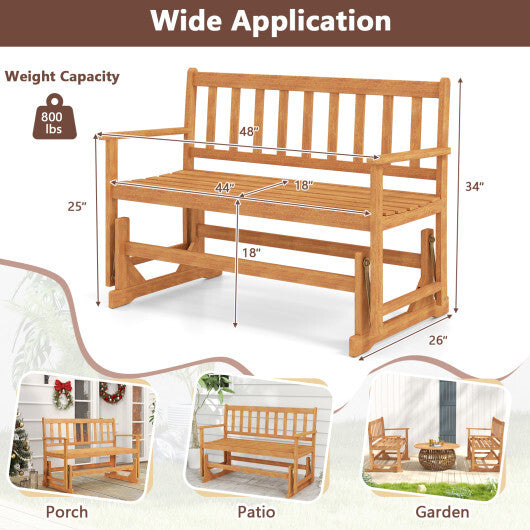 2-Person Outdoor Acacia Wood Glider Bench Patio Swing Rocking Loveseat LuxuryLifeWay Online Store