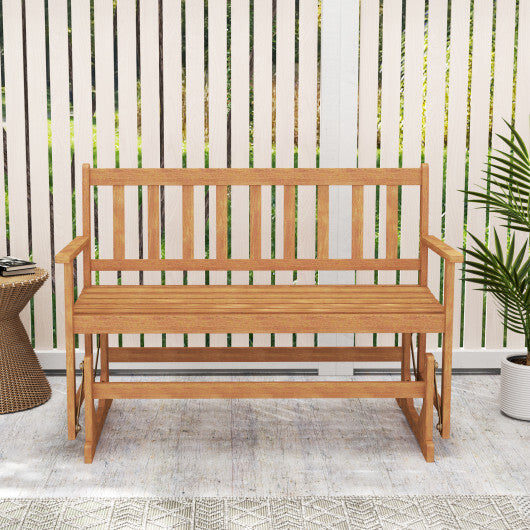 2-Person Outdoor Acacia Wood Glider Bench Patio Swing Rocking Loveseat LuxuryLifeWay Online Store