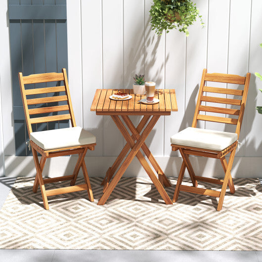 Folding Chair Table Set with Soft Seat Cushions and Table-White LuxuryLifeWay Online Store