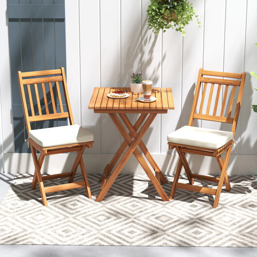 Outdoor Wood Bistro Set with Soft Seat Cushions and Table-White LuxuryLifeWay Online Store