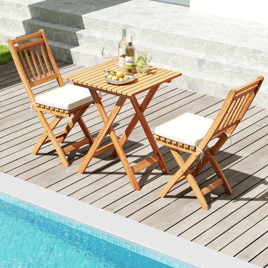 Outdoor Wood Bistro Set with Soft Seat Cushions and Table-White LuxuryLifeWay Online Store