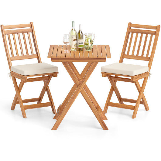 Outdoor Wood Bistro Set with Soft Seat Cushions and Table-White LuxuryLifeWay Online Store