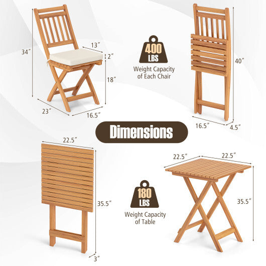Outdoor Wood Bistro Set with Soft Seat Cushions and Table-White LuxuryLifeWay Online Store