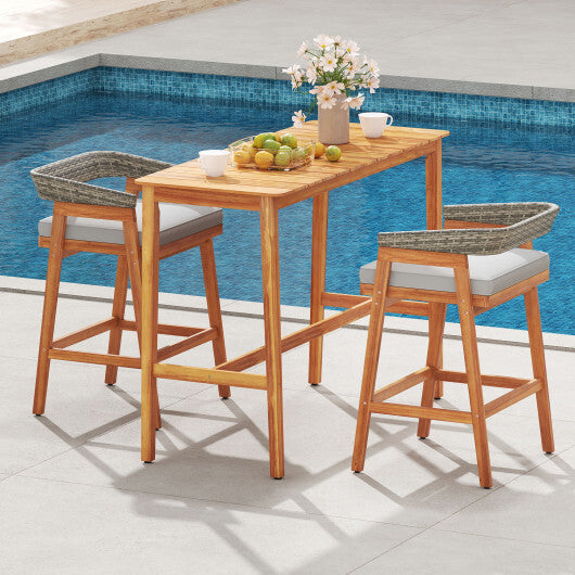 Acacia Wood Counter Height Table with Slatted Tabletop and Footrest Crossbar LuxuryLifeWay Online Store