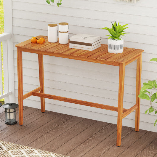 Acacia Wood Counter Height Table with Slatted Tabletop and Footrest Crossbar LuxuryLifeWay Online Store