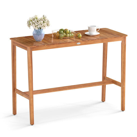 Acacia Wood Counter Height Table with Slatted Tabletop and Footrest Crossbar LuxuryLifeWay Online Store