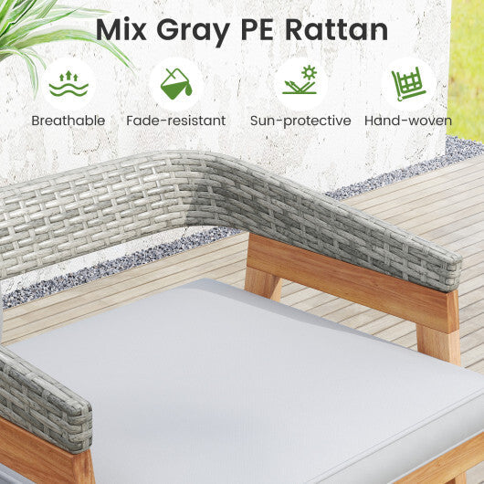 Set of 2 Patio Acacia Wood Counter Height Bar Stools with Cushions and PE Wicker Backrests Footrests-Gray LuxuryLifeWay Online Store