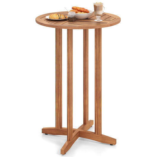 39 Inch Outdoor Acacia Wood Bar Table with Slatted Table Top LuxuryLifeWay Online Store