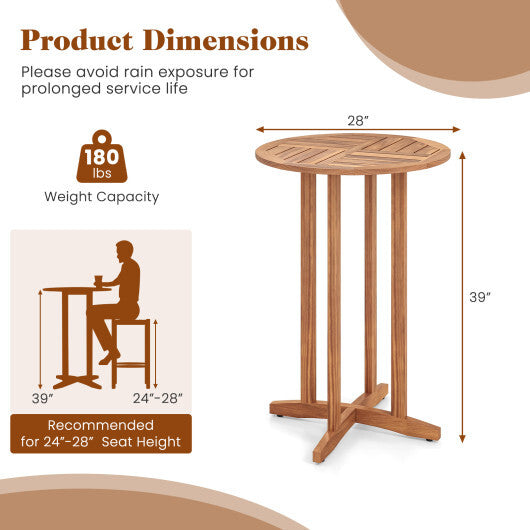 39 Inch Outdoor Acacia Wood Bar Table with Slatted Table Top LuxuryLifeWay Online Store