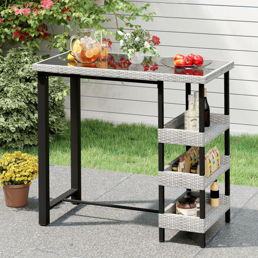 43.5 Inch Outdoor Bar Table with Tempered Glass Top LuxuryLifeWay Online Store