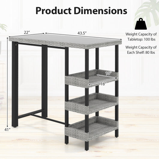 43.5 Inch Outdoor Bar Table with Tempered Glass Top LuxuryLifeWay Online Store