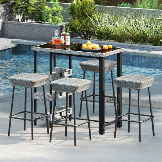 29.5 Inches Patio Bar Stools Set of 2 with Rattan Seat and Footrest LuxuryLifeWay Online Store