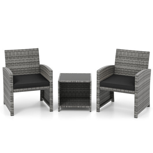 3 Pieces Patio Furniture Set with Tempered Glass Coffee Table and Soft Seat Cushions-White LuxuryLifeWay Online Store