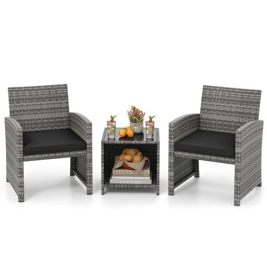 3 Pieces Patio Furniture Set with Tempered Glass Coffee Table and Soft Seat Cushions-White LuxuryLifeWay Online Store
