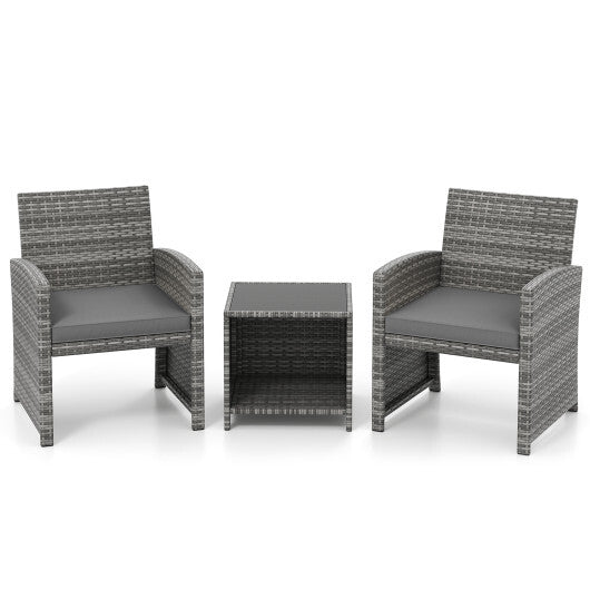 3 Pieces Patio Furniture Set with Tempered Glass Coffee Table and Soft Seat Cushions-White LuxuryLifeWay Online Store