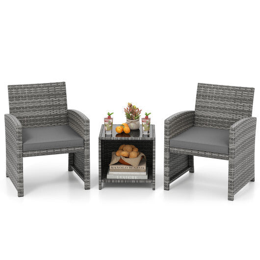 3 Pieces Patio Furniture Set with Tempered Glass Coffee Table and Soft Seat Cushions-White LuxuryLifeWay Online Store