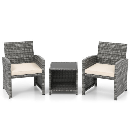 3 Pieces Patio Furniture Set with Tempered Glass Coffee Table and Soft Seat Cushions-White LuxuryLifeWay Online Store