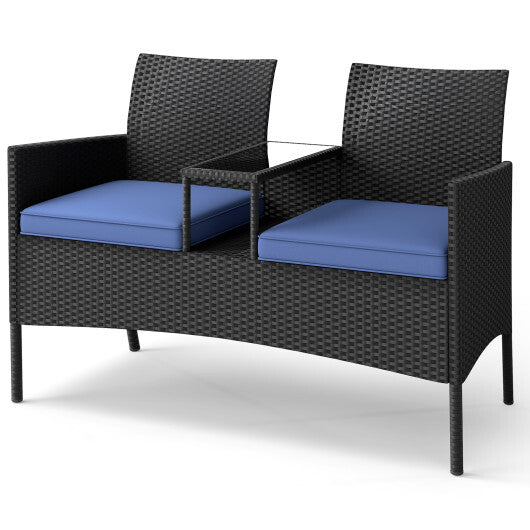 Patio Loveseat with Built-in Table for Backyard Porch-Navy LuxuryLifeWay Online Store