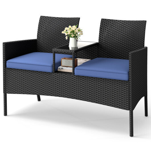 Patio Loveseat with Built-in Table for Backyard Porch-Navy LuxuryLifeWay Online Store