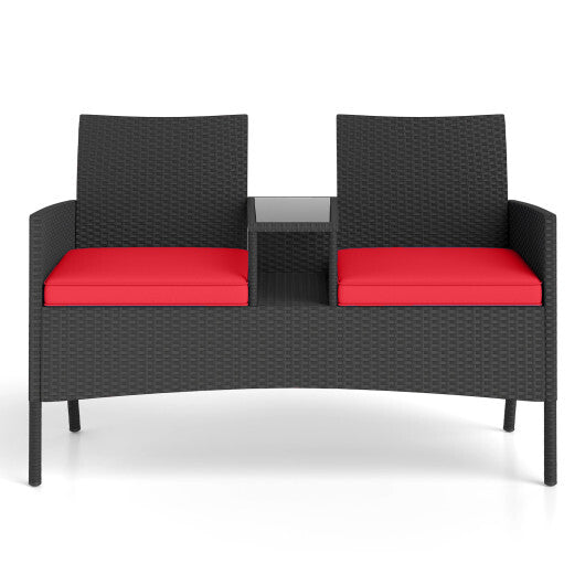 Patio Loveseat with Built-in Table for Backyard Porch-Navy LuxuryLifeWay Online Store