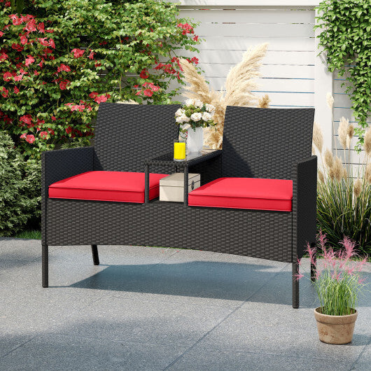 Patio Loveseat with Built-in Table for Backyard Porch-Navy LuxuryLifeWay Online Store