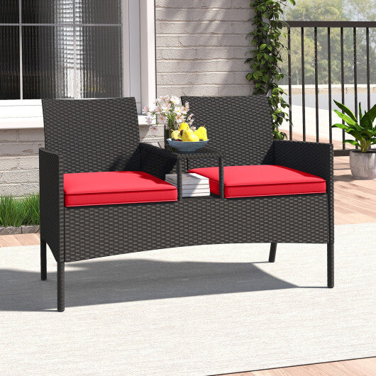 Patio Loveseat with Built-in Table for Backyard Porch-Navy LuxuryLifeWay Online Store