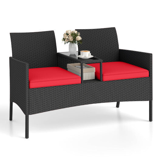 Patio Loveseat with Built-in Table for Backyard Porch-Navy LuxuryLifeWay Online Store