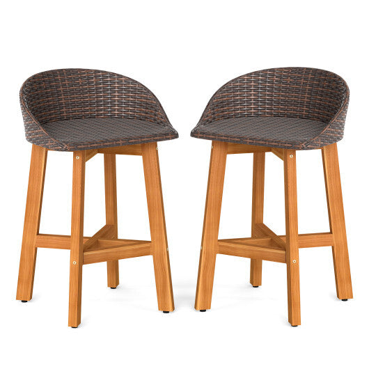 Outdoor Faux Rattan Bar Chairs Set of 2 with Ergonomic Backrests and Footrests-Brown LuxuryLifeWay Online Store