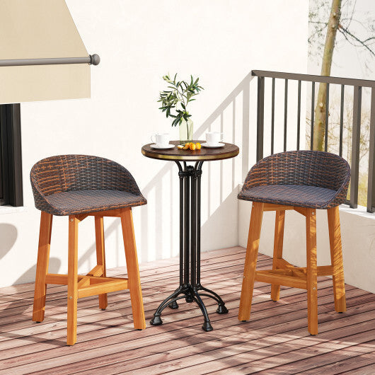 Outdoor Faux Rattan Bar Chairs Set of 2 with Ergonomic Backrests and Footrests-Brown LuxuryLifeWay Online Store