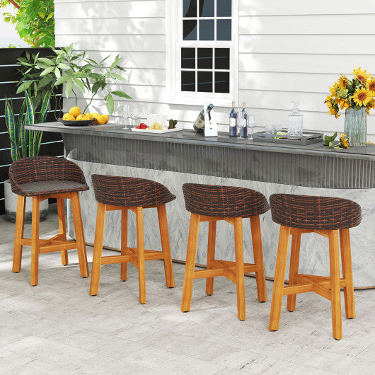 Outdoor Faux Rattan Bar Chairs Set of 2 with Ergonomic Backrests and Footrests-Brown LuxuryLifeWay Online Store