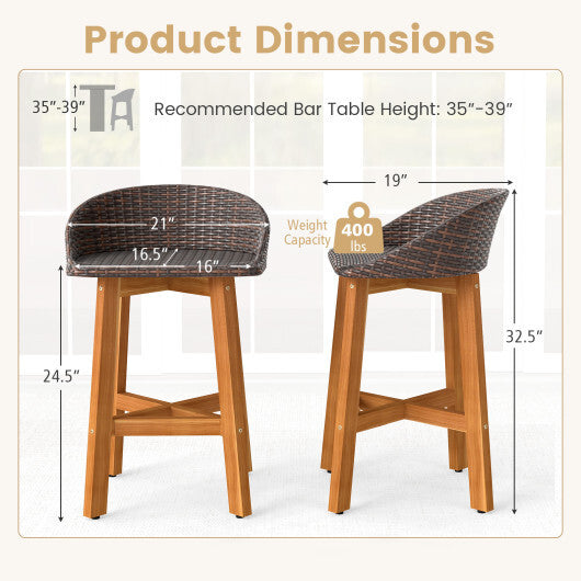 Outdoor Faux Rattan Bar Chairs Set of 2 with Ergonomic Backrests and Footrests-Brown LuxuryLifeWay Online Store