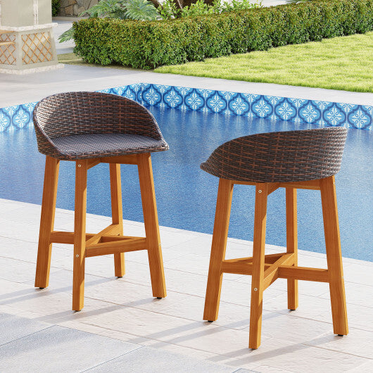 Outdoor Faux Rattan Bar Chairs Set of 2 with Ergonomic Backrests and Footrests-Brown LuxuryLifeWay Online Store