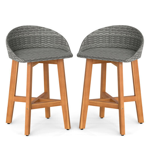 Outdoor Faux Rattan Bar Chairs Set of 2 with Ergonomic Backrests and Footrests-Brown LuxuryLifeWay Online Store