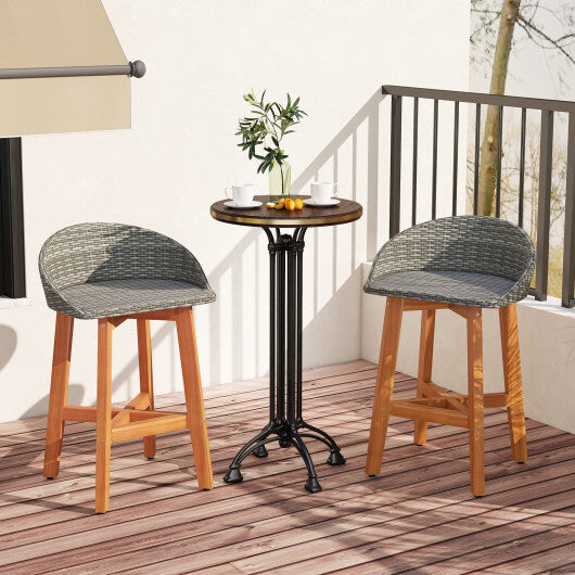 Outdoor Faux Rattan Bar Chairs Set of 2 with Ergonomic Backrests and Footrests-Brown LuxuryLifeWay Online Store