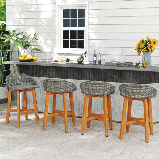 Outdoor Faux Rattan Bar Chairs Set of 2 with Ergonomic Backrests and Footrests-Brown LuxuryLifeWay Online Store