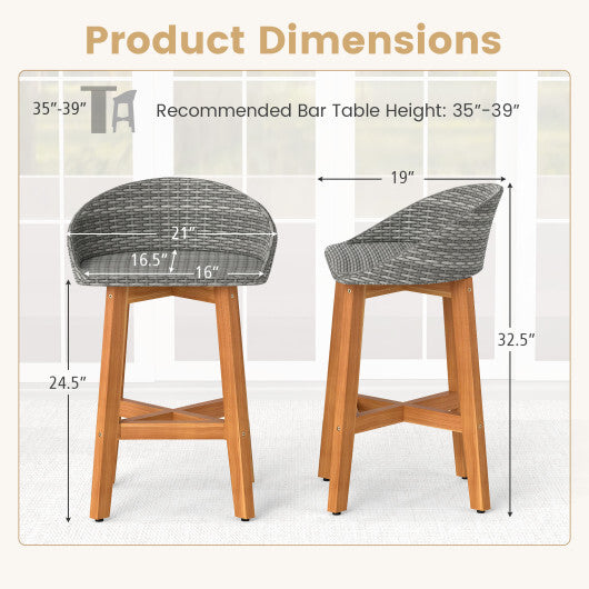 Outdoor Faux Rattan Bar Chairs Set of 2 with Ergonomic Backrests and Footrests-Brown LuxuryLifeWay Online Store