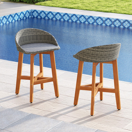 Outdoor Faux Rattan Bar Chairs Set of 2 with Ergonomic Backrests and Footrests-Brown LuxuryLifeWay Online Store