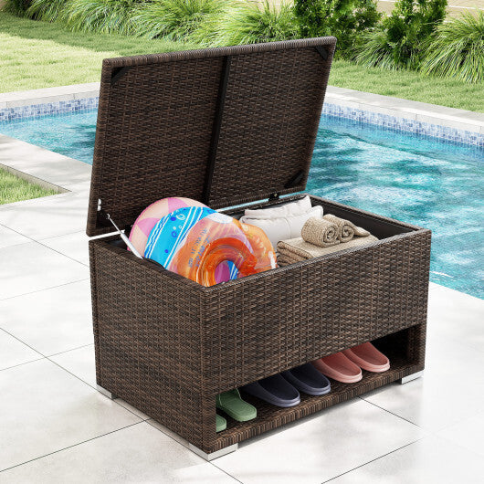 PE Rattan Storage Bin with Waterproof Liner for Patio Cushions LuxuryLifeWay Online Store