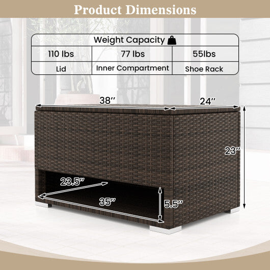 PE Rattan Storage Bin with Waterproof Liner for Patio Cushions LuxuryLifeWay Online Store