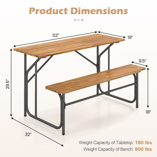 Acacia Wood Patio Table Bench for 2 People One-Side Picnic Table LuxuryLifeWay Online Store