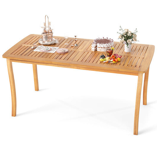 63 inch Outdoor Dining Table with Umbrella Hole Farmhouse Bistro Dinette Furniture LuxuryLifeWay Online Store