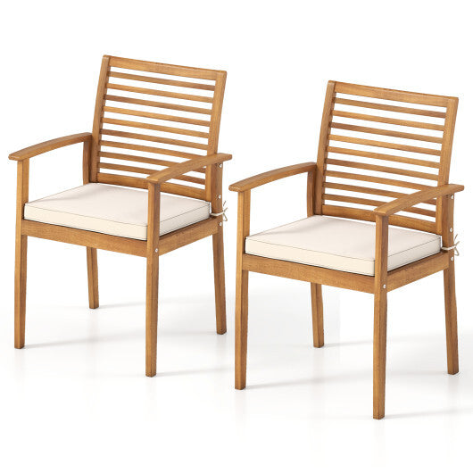 Outdoor Patio Dining Chairs Set of 2 with Removable Padded Cushion and Slatted Backrest-Beige LuxuryLifeWay Online Store