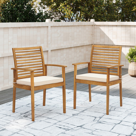 Outdoor Patio Dining Chairs Set of 2 with Removable Padded Cushion and Slatted Backrest-Beige LuxuryLifeWay Online Store