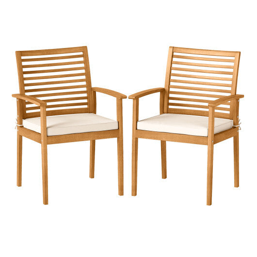 Outdoor Patio Dining Chairs Set of 2 with Removable Padded Cushion and Slatted Backrest-Beige LuxuryLifeWay Online Store