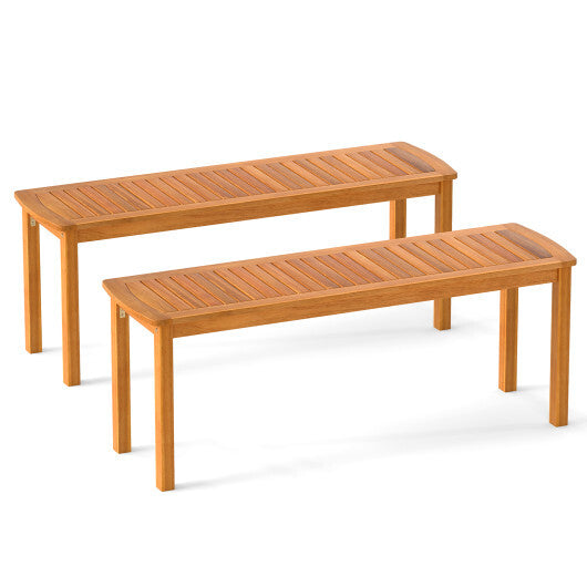 Set of 2 Acacia wood outdoor bench with slatted seat for garden LuxuryLifeWay Online Store