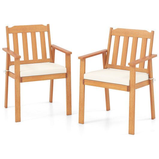 2 Pieces Patio Dining Chairs Outdoor Acacia Wood Chairs-White LuxuryLifeWay Online Store