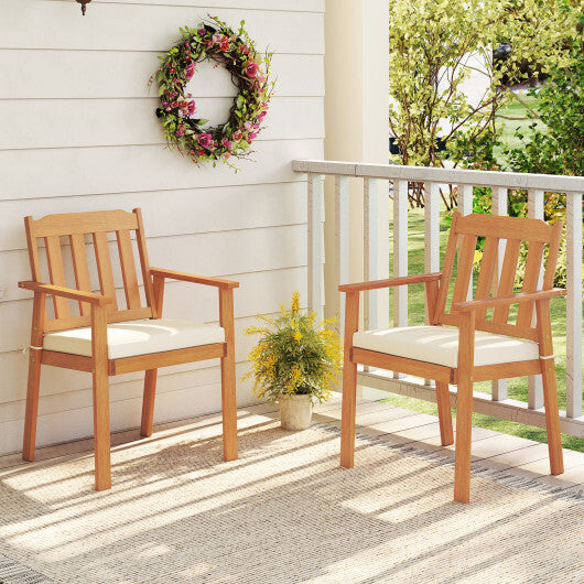 2 Pieces Patio Dining Chairs Outdoor Acacia Wood Chairs-White LuxuryLifeWay Online Store